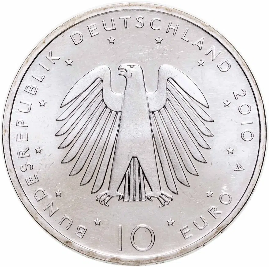 Германия 10 euro (евро) 2010 "20 лет объединения Германии"  А, реверс