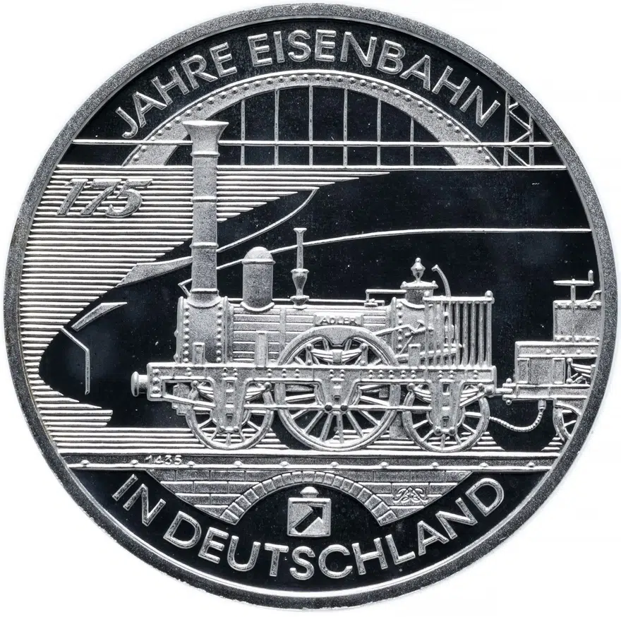 Германия 10 euro (евро) 2010  "175 лет железной дороге в Германии" (D), аверс
