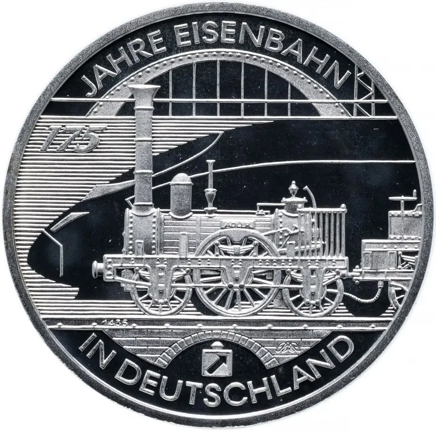 Германия 10 euro (евро) 2010  "175 лет железной дороге в Германии" (D), реверс