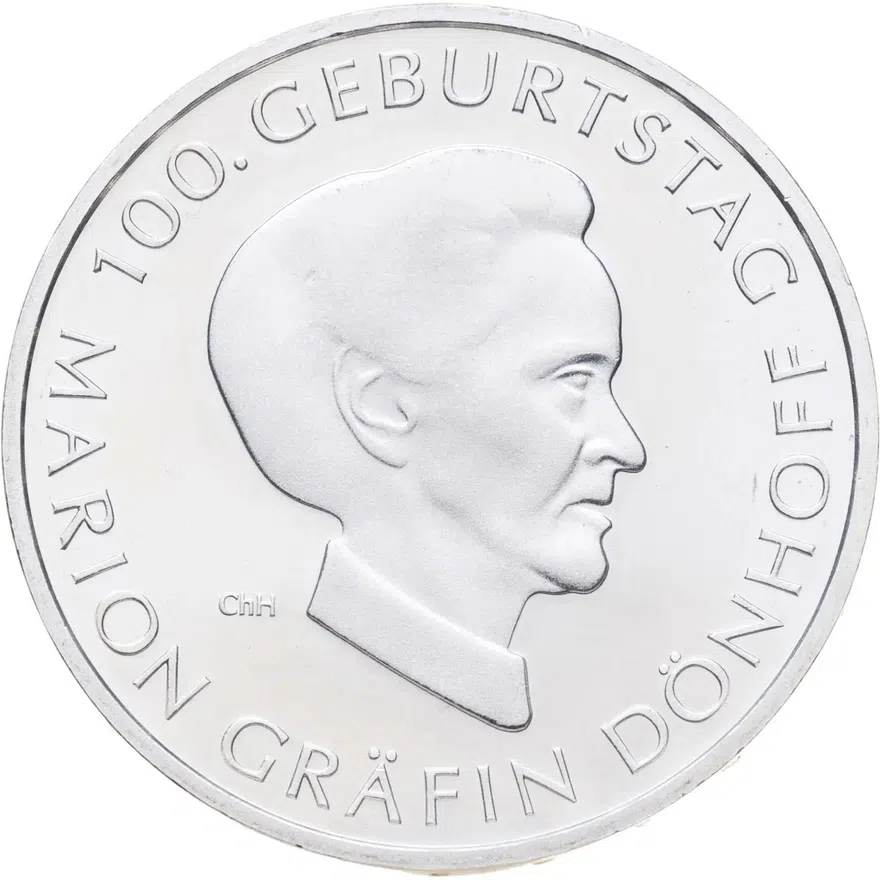 Германия 10 евро (euro) 2009 J "100 лет со дня рождения графини Марион Дёнхофф"