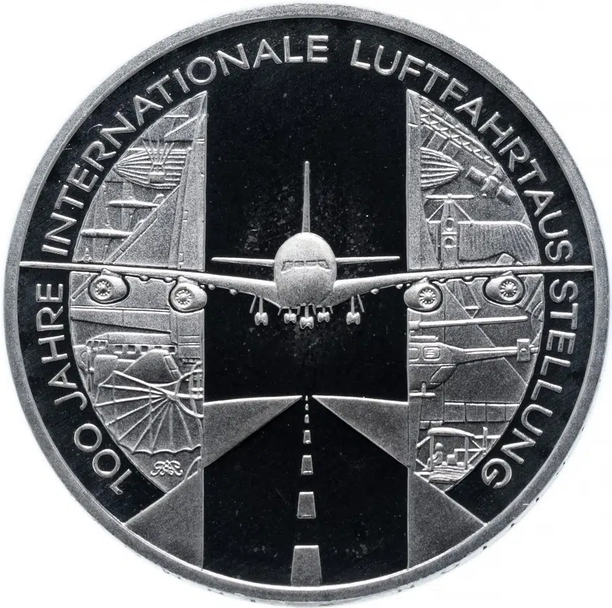 Германия 10 euro (евро) 2009 "100 лет Международному авиакосмическому салону ILA" (D), реверс