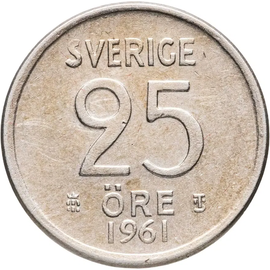 Швеция 25 эре (ore) 1961, аверс