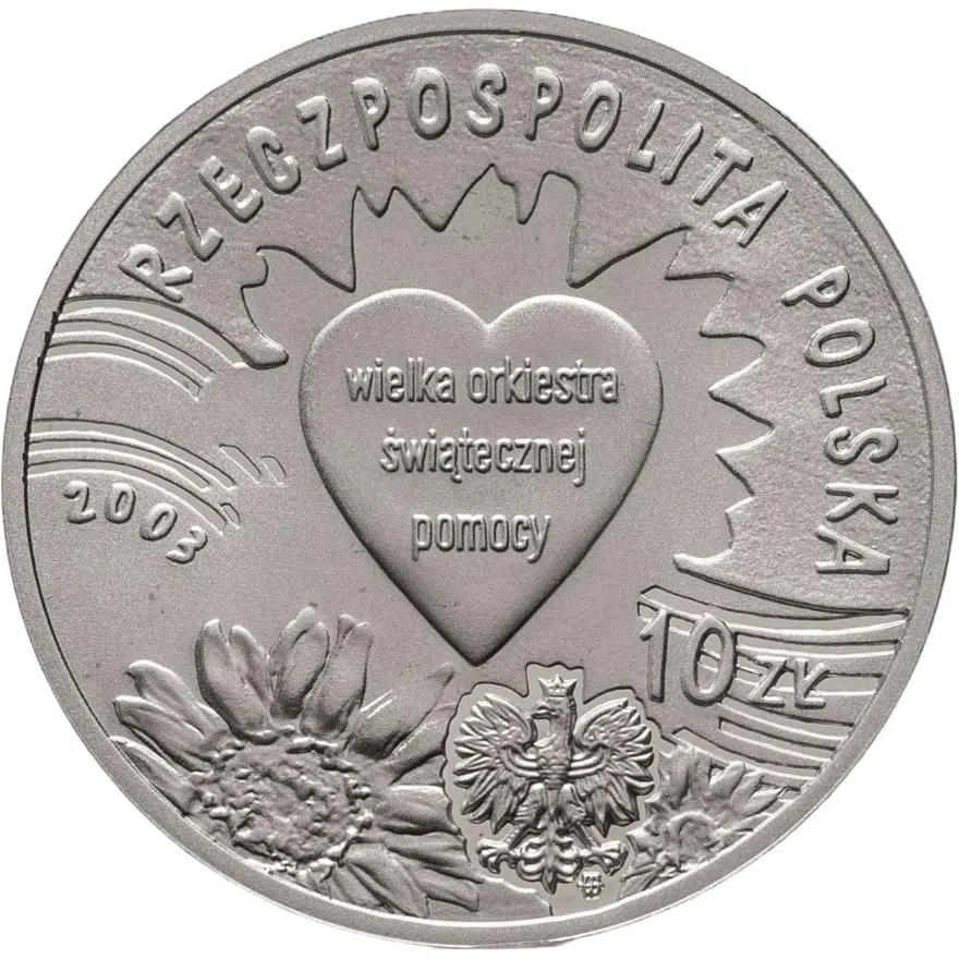 Польша 10 злотых (zlotych) 2003 10 лет Великому Оркестру Рождественской Помощи