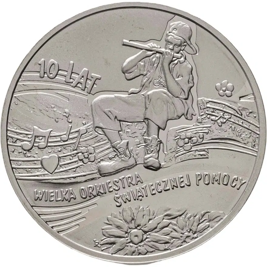 Польша 10 злотых (zlotych) 2003 10 лет Великому Оркестру Рождественской Помощи, реверс