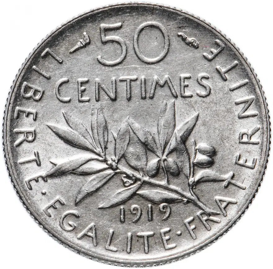 Франция 50 сантимов (centimes) 1919, реверс