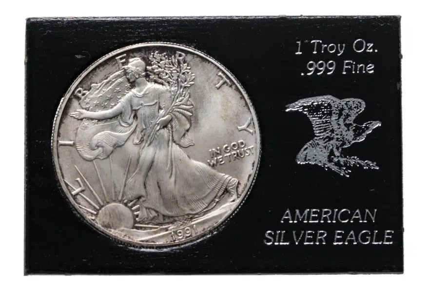США 1 доллар (dollar) 1991  Американский серебряный орёл Без отметки монетного двора, аверс