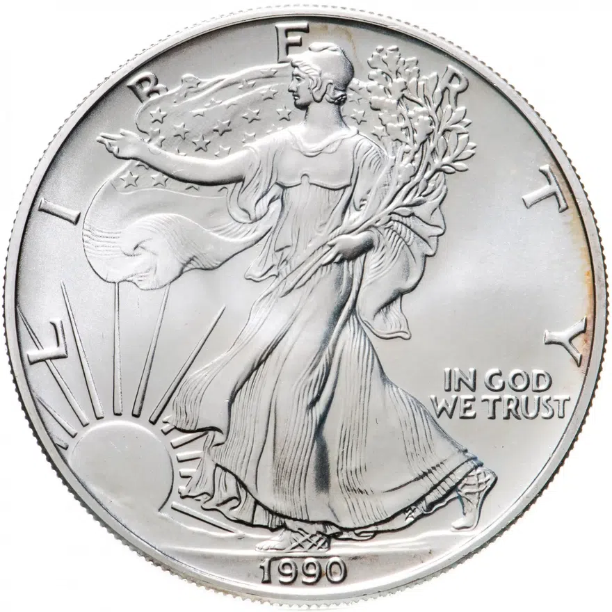 США 1 доллар (dollar) 1990  Американский серебряный орёл Без отметки монетного двора, аверс