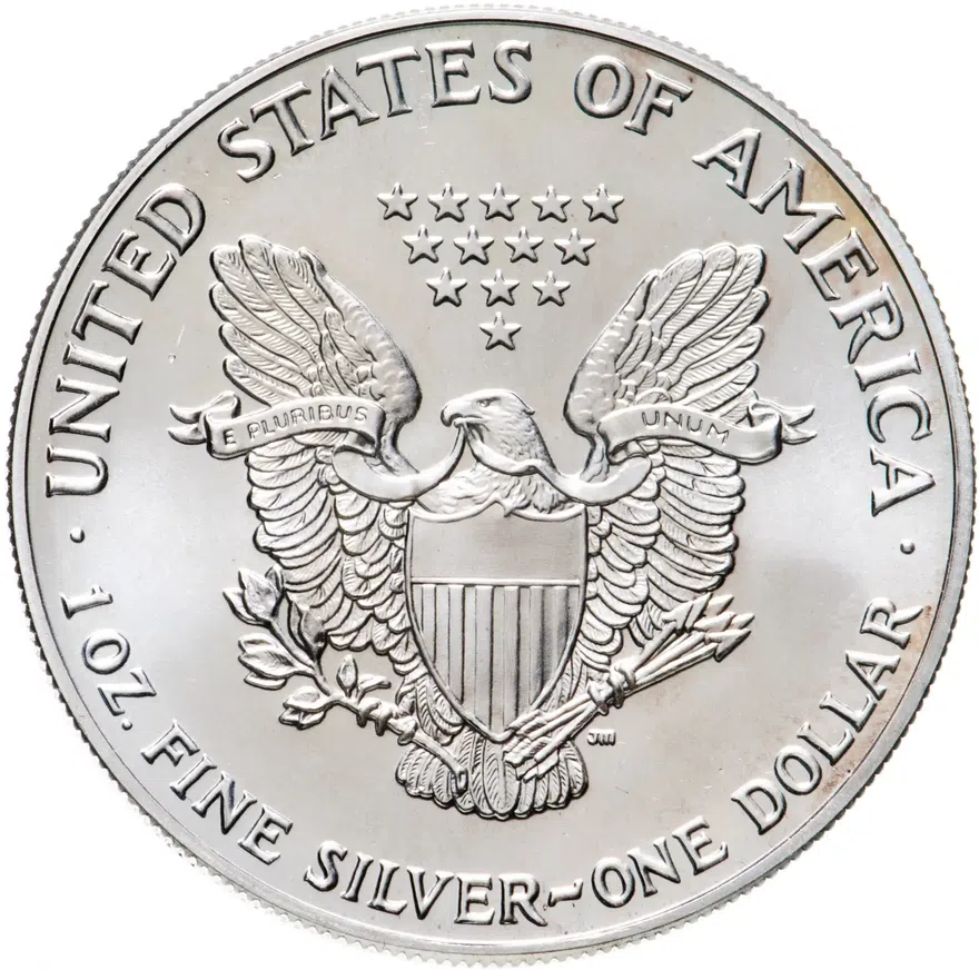 США 1 доллар (dollar) 1990  Американский серебряный орёл Без отметки монетного двора, реверс