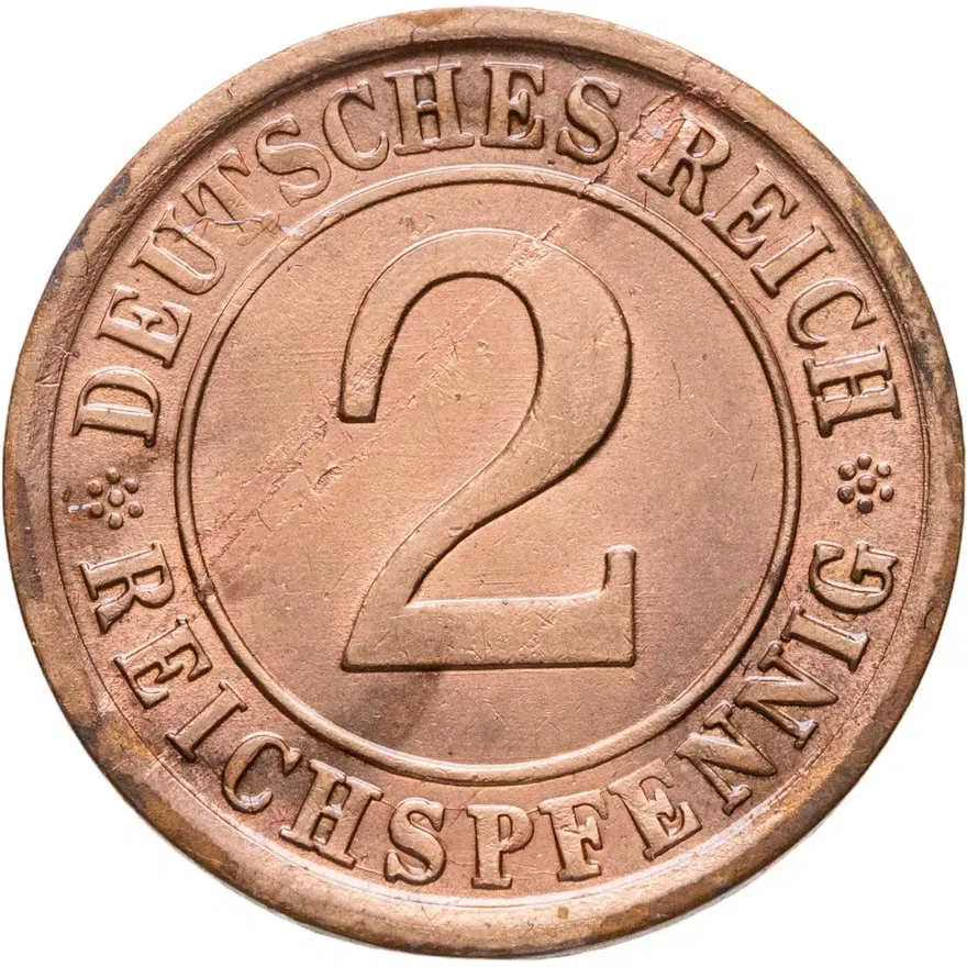 Германия 2 рейхспфеннига (reichspfennig) 1936 A  знак монетного двора "A" — Берлин, аверс