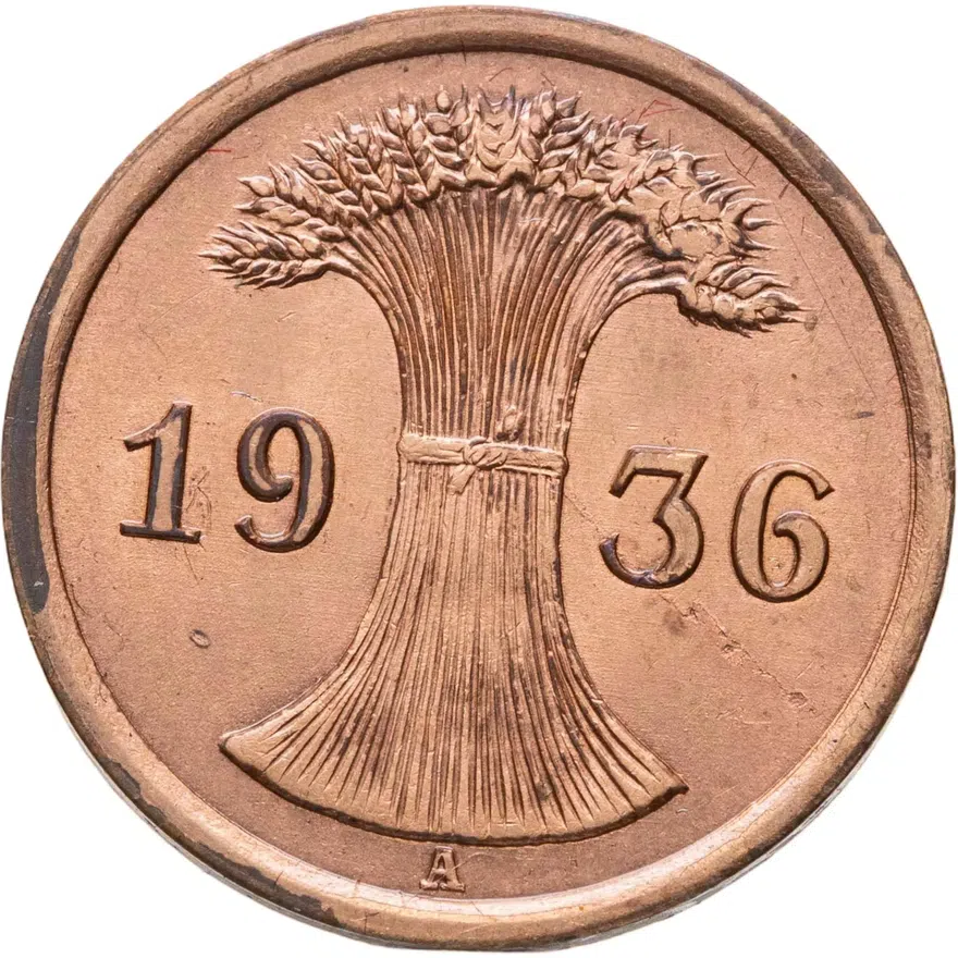 Германия 2 рейхспфеннига (reichspfennig) 1936 A  знак монетного двора "A" — Берлин, реверс