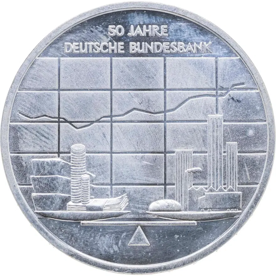 Германия 10 евро (euro) 2007 J "50 лет Немецкому федеральному банку", реверс