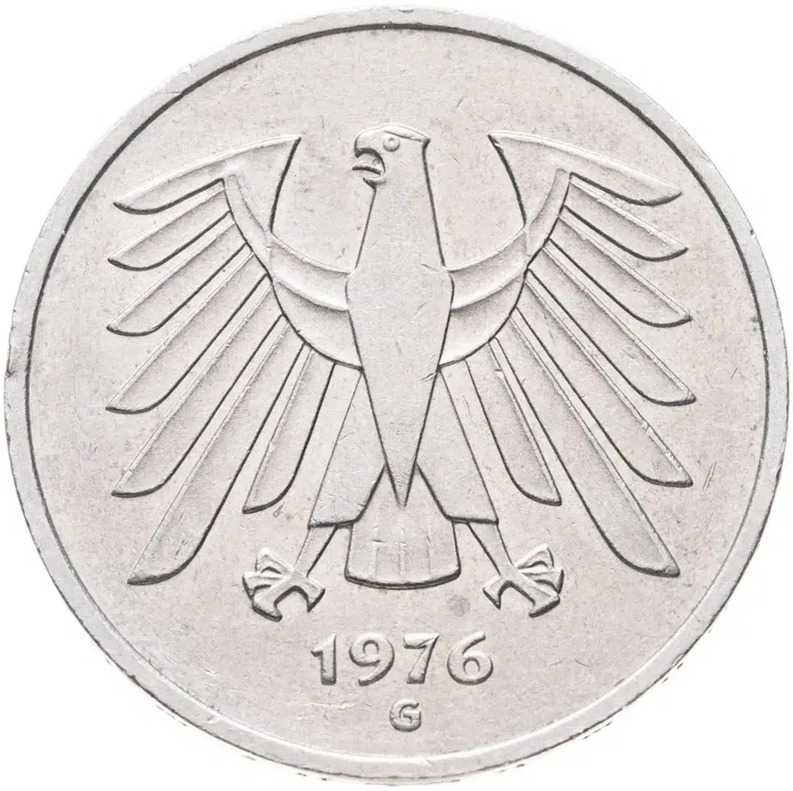 Германия 5 марок 1976 G, реверс