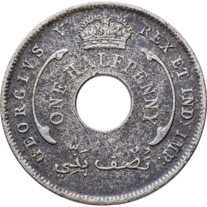 Британская Западная Африка 1/2 пенни (penny) 1920 знак монетного двора: "H" - Хитон, Бирмингем, аверс