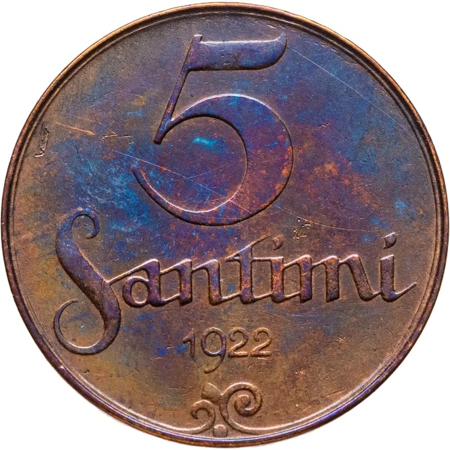 Латвия 5 сантимов (santimi) 1922, реверс
