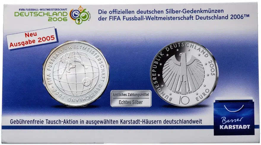 10 euro (евро) 2005 чемпионат мира по футболу 2006 в Германии в буклете, реверс