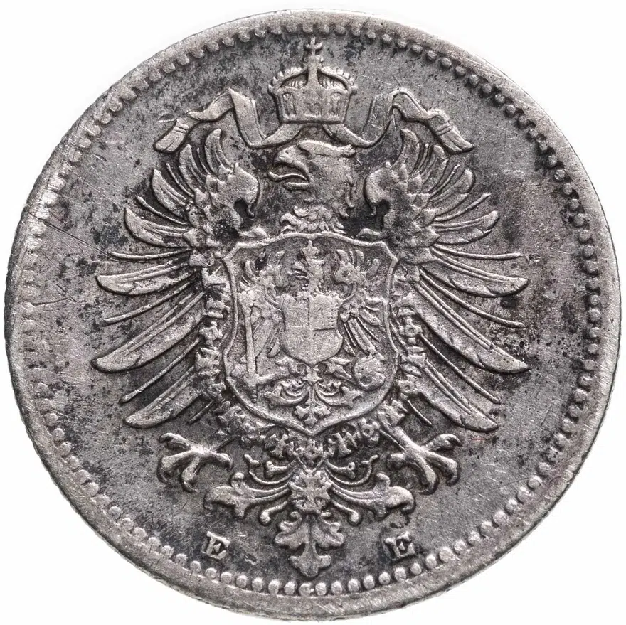 Германия 20 пфеннигов (pfennig) 1876 E  знак монетного двора: "E" - Дрезден, реверс
