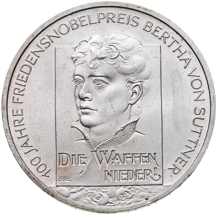 Германия 10 euro (евро) 2005 "100-летие вручения Нобелевской премии Мира Берте фон Зуттнер" F