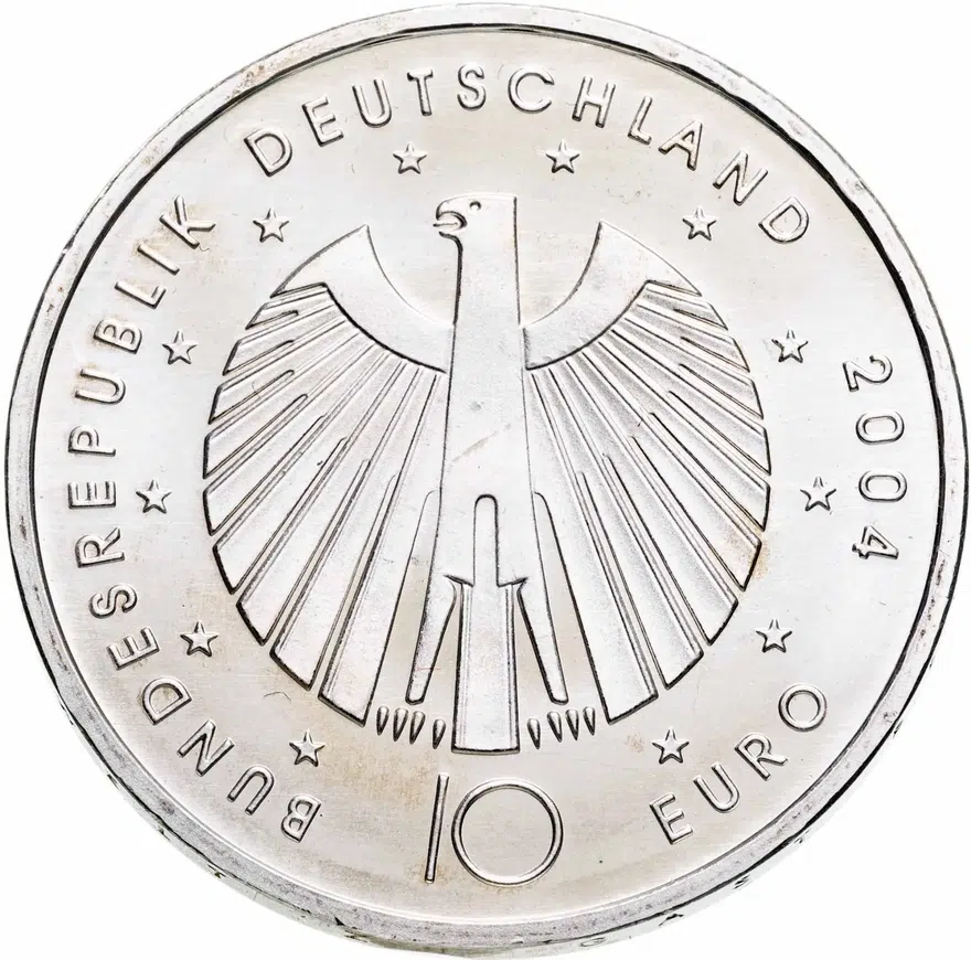 Германия 10 евро (euro) 2004 D чемпионат мира по футболу 2006 в Германии знак монетного двора: "D" - Мюнхен, реверс