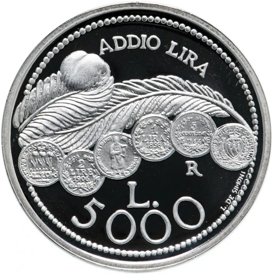 Сан-Марино 5000 лир (lire) 2001 "Последние лиры"