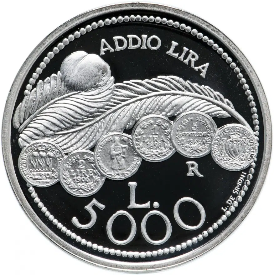 Сан-Марино 5000 лир (lire) 2001 "Последние лиры", реверс