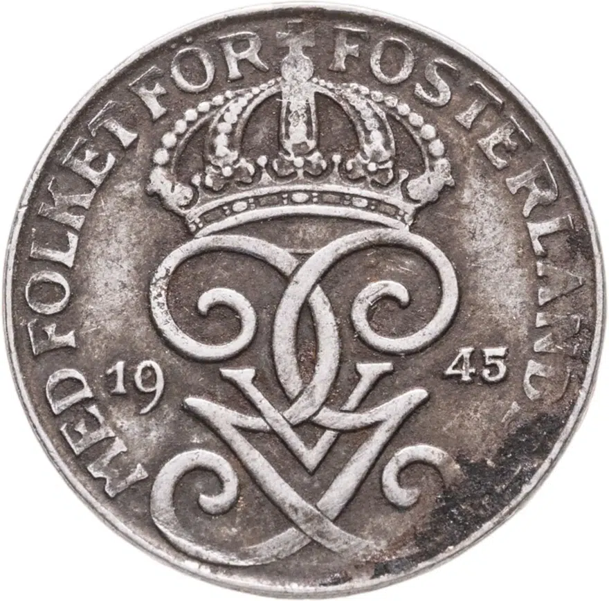 Швеция 1 эре (ore) 1945, аверс