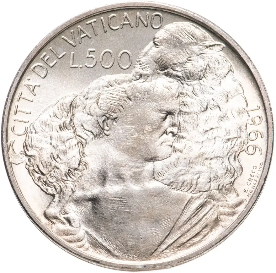 Ватикан 500 лир (lire) 1966, реверс