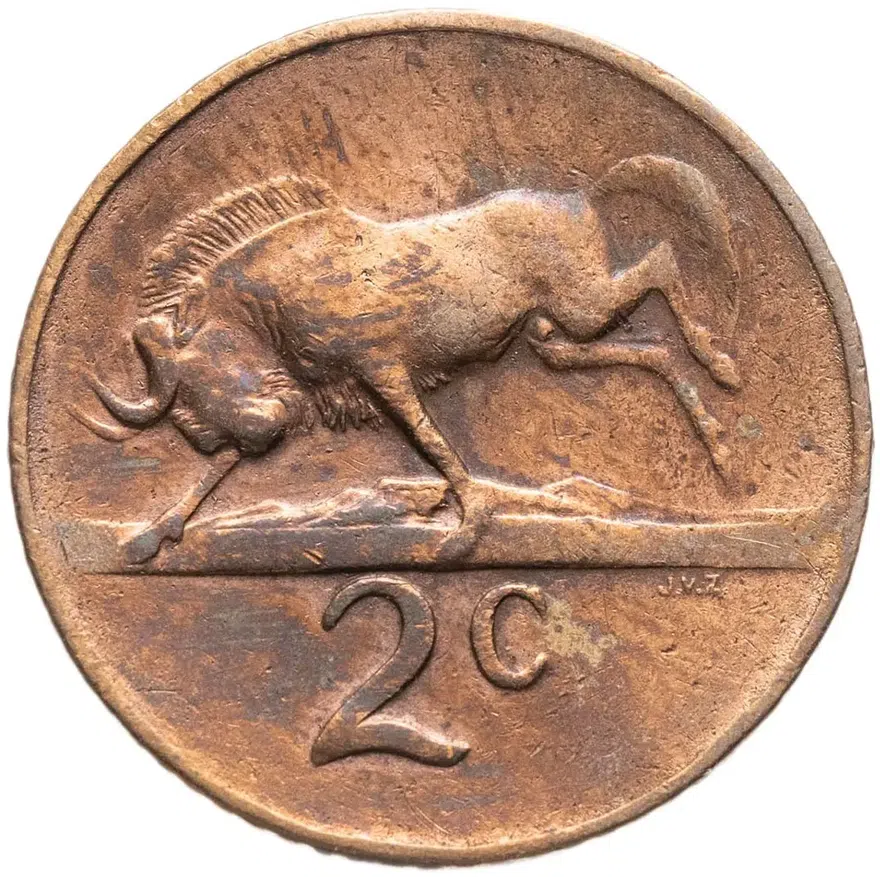 ЮАР 2 цента (cents) 1965  Надпись на английском языке - "SOUTH AFRICA", реверс