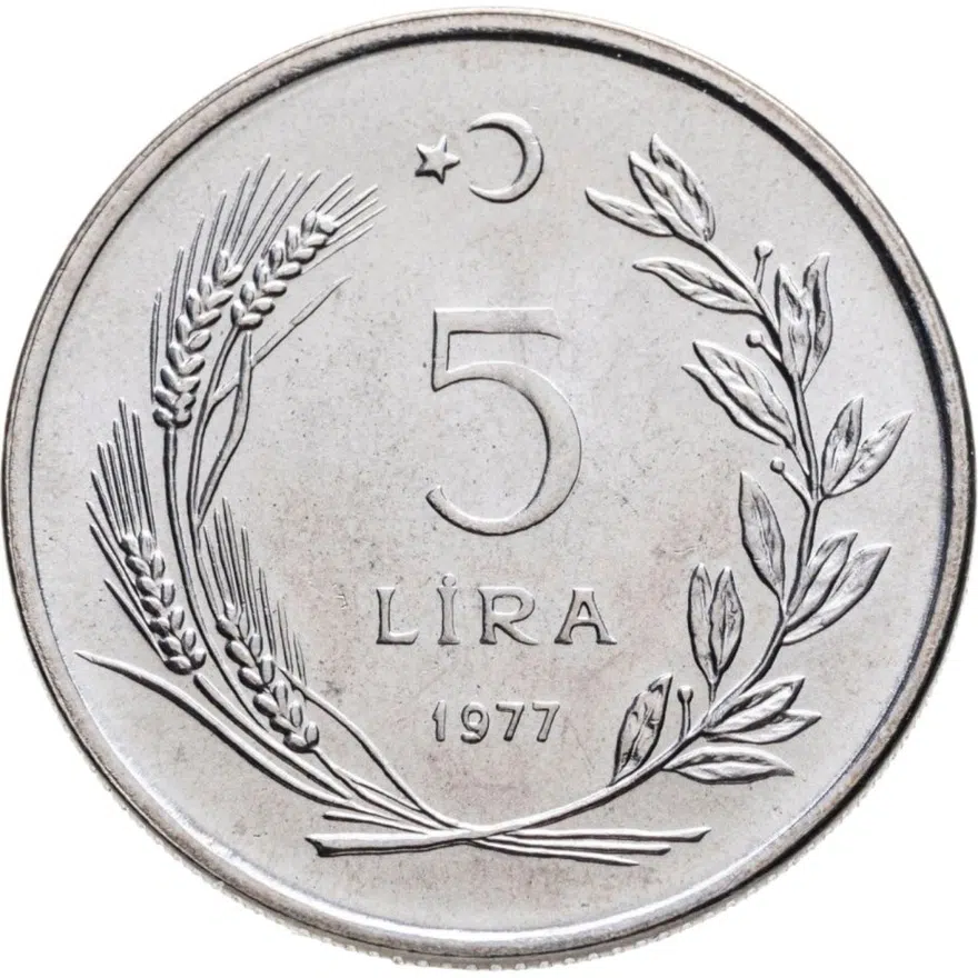 Турция 5 лир (lira) 1977  ФАО - Хлеб и жилье для всех, реверс