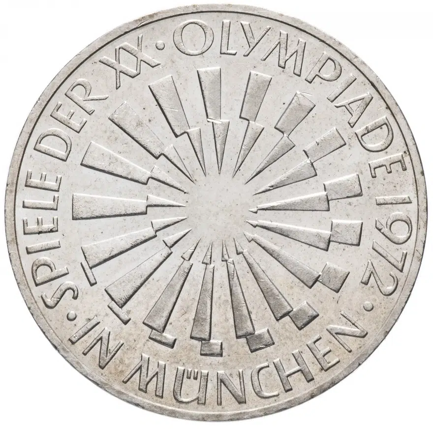 Германия 10 марок 1972 J  "XX летние Олимпийские Игры, Мюнхен 1972 - Эмблема "In München""