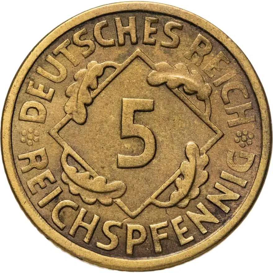 Германия 5 рейхспфеннигов (reichspfennig) 1926 A  знак монетного двора "A" — Берлин, реверс
