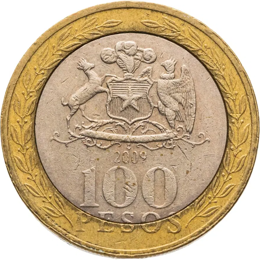 Чили 100 песо (pesos) 2009, реверс