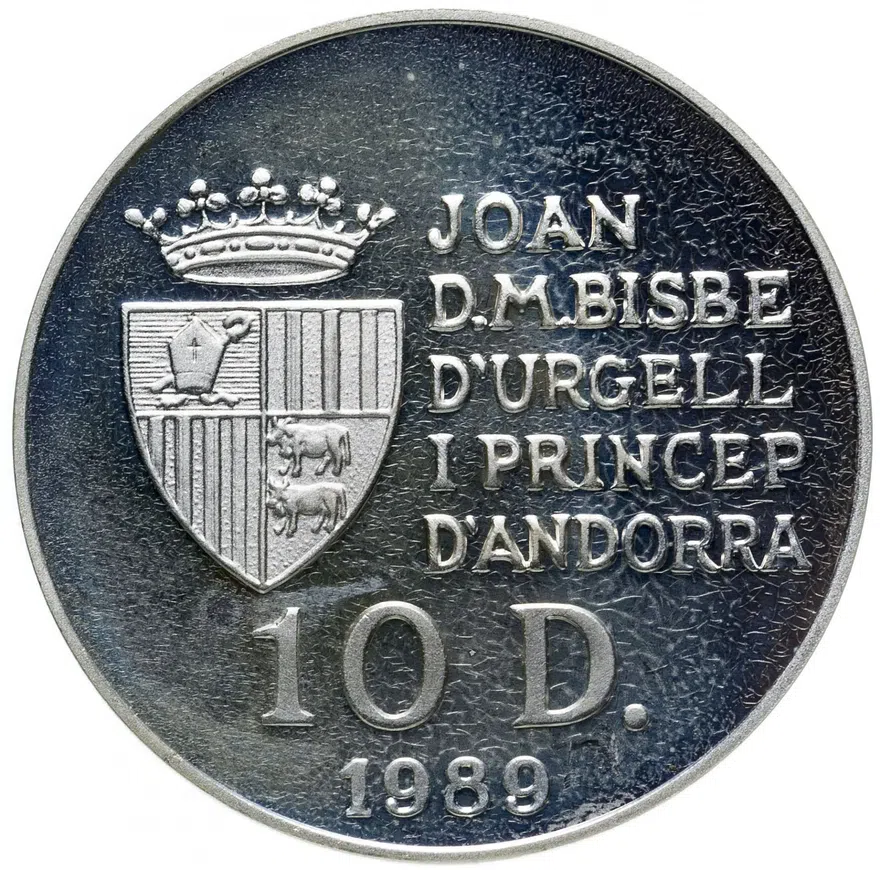 Андорра 10 динеров (diners) 1989 XVI зимние Олимпийские игры, Альбервиль 1992, реверс