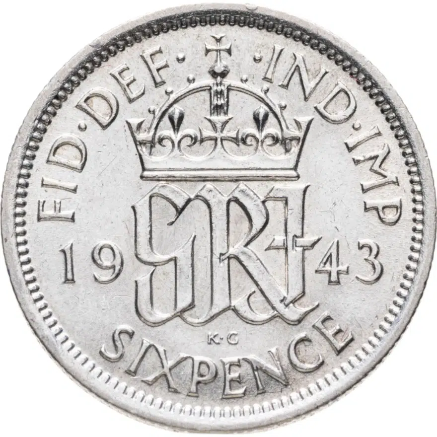 Великобритания 6 пенсов (pence) 1943, аверс