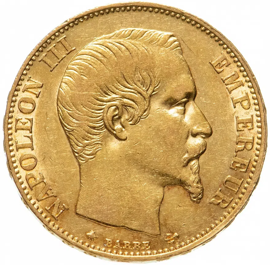 Франция 20 франков (francs) 1859 BB  знак монетного двора: "BB" - Страсбург