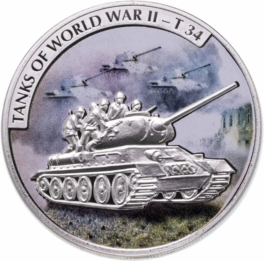 Либерия 5 долларов (dollars) 2008 "Танки Второй мировой войны - Т-34"