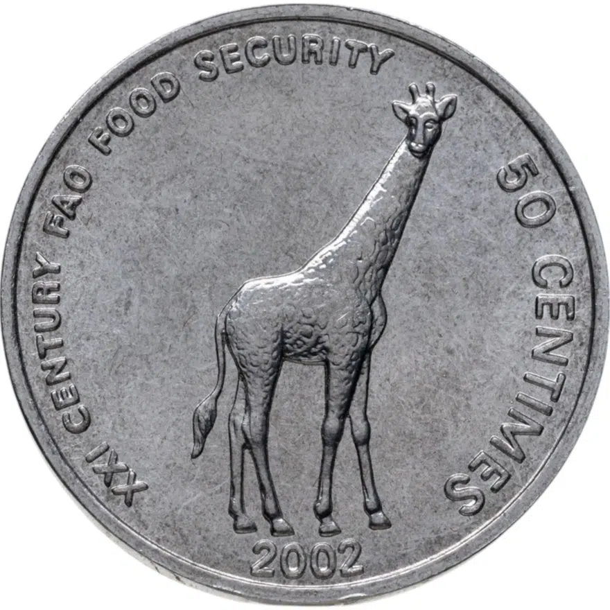 Конго (ДРК) 50 сантимов (centimes) 2002 "Животные - Жираф"