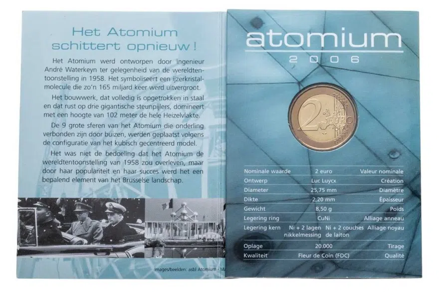 Бельгия  2 евро (euro) 2006  Атомиум, в буклете, реверс