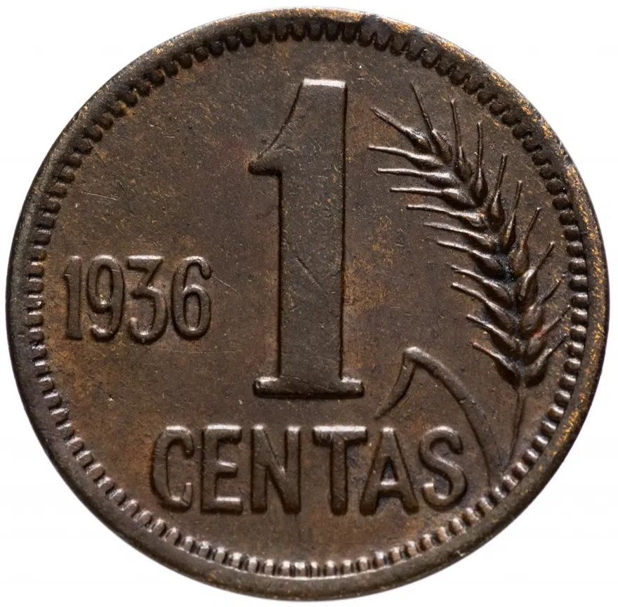 Литва 1 цент (centas) 1936, аверс