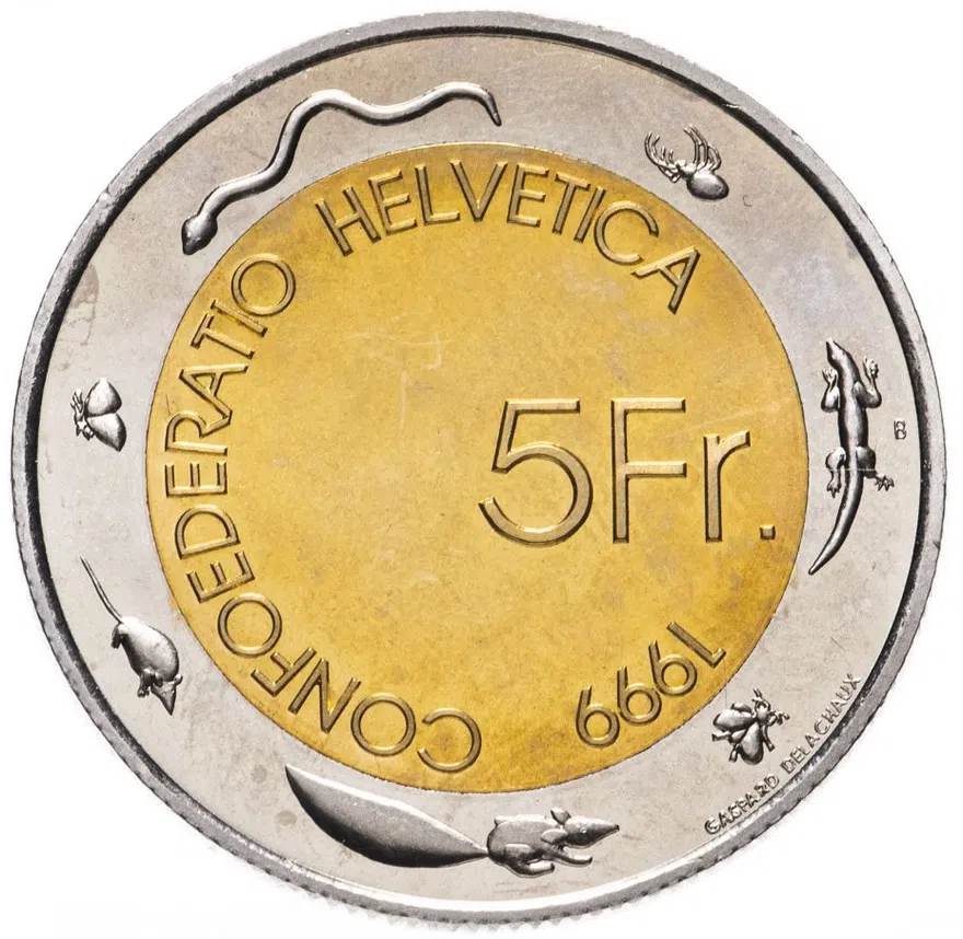 Швейцария 5 франков (francs) 1999 "Винный фестиваль"