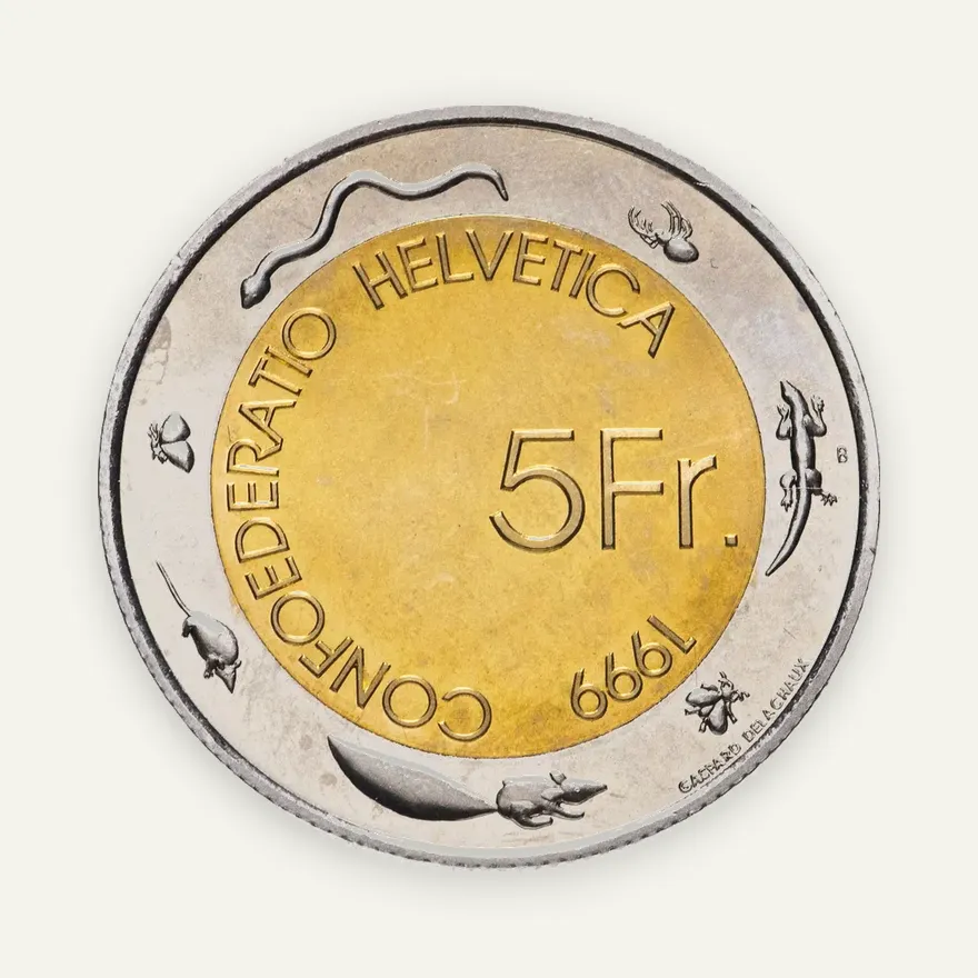 Швейцария 5 франков (francs) 1999 "Винный фестиваль", реверс