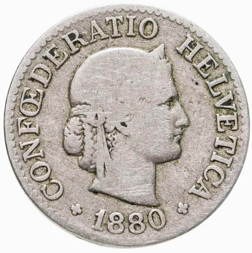 Швейцария 10 раппенов (rappen) 1880, аверс