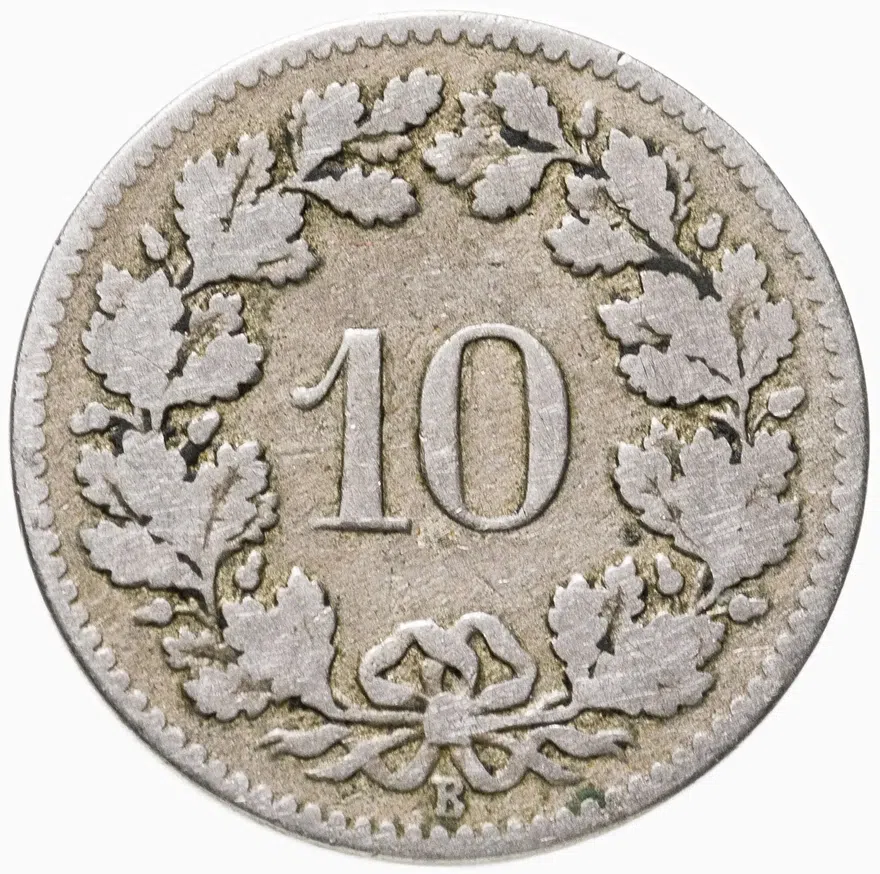 Швейцария 10 раппенов (rappen) 1880, реверс