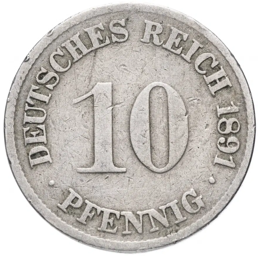 Германия 10 пфеннигов (pfennig) 1891 G, реверс