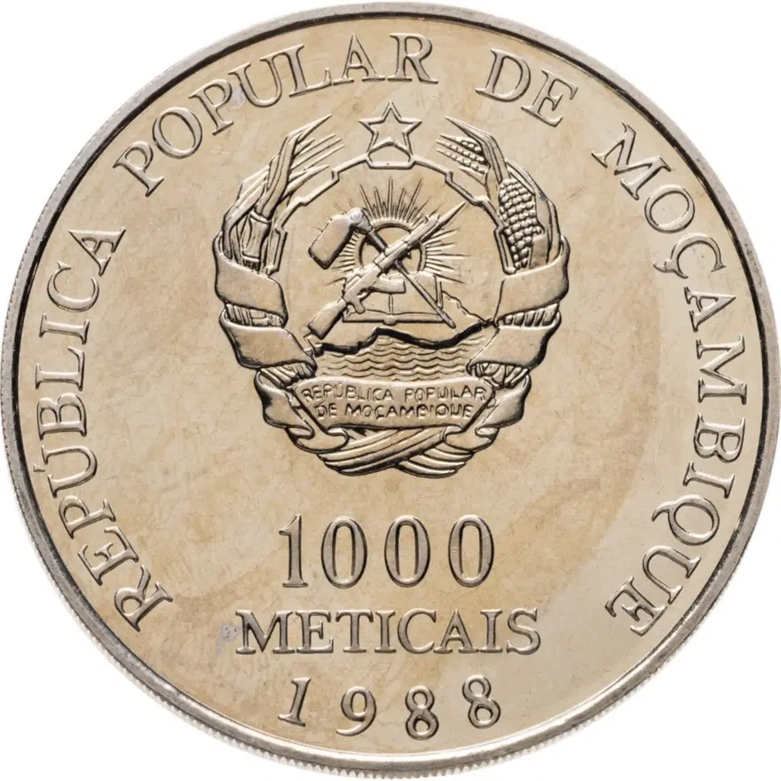 Мозамбик 1000 метикалов (meticais) 1988  Визит Иоанна Павла II, реверс