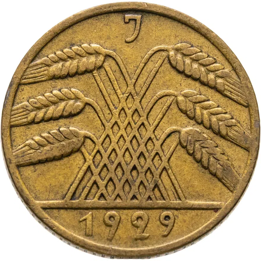 Германия 10 рейхспфеннигов (reichspfennig) 1929 J  знак монетного двора "J" — Гамбург