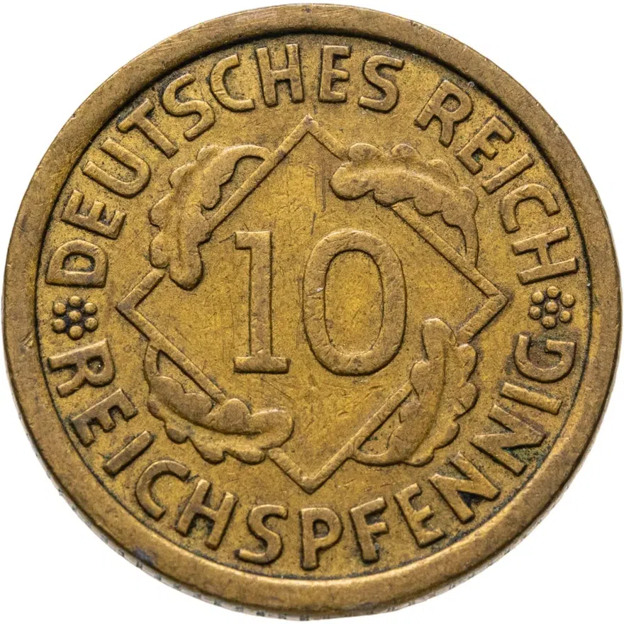 Германия 10 рейхспфеннигов (reichspfennig) 1929 J  знак монетного двора "J" — Гамбург, реверс