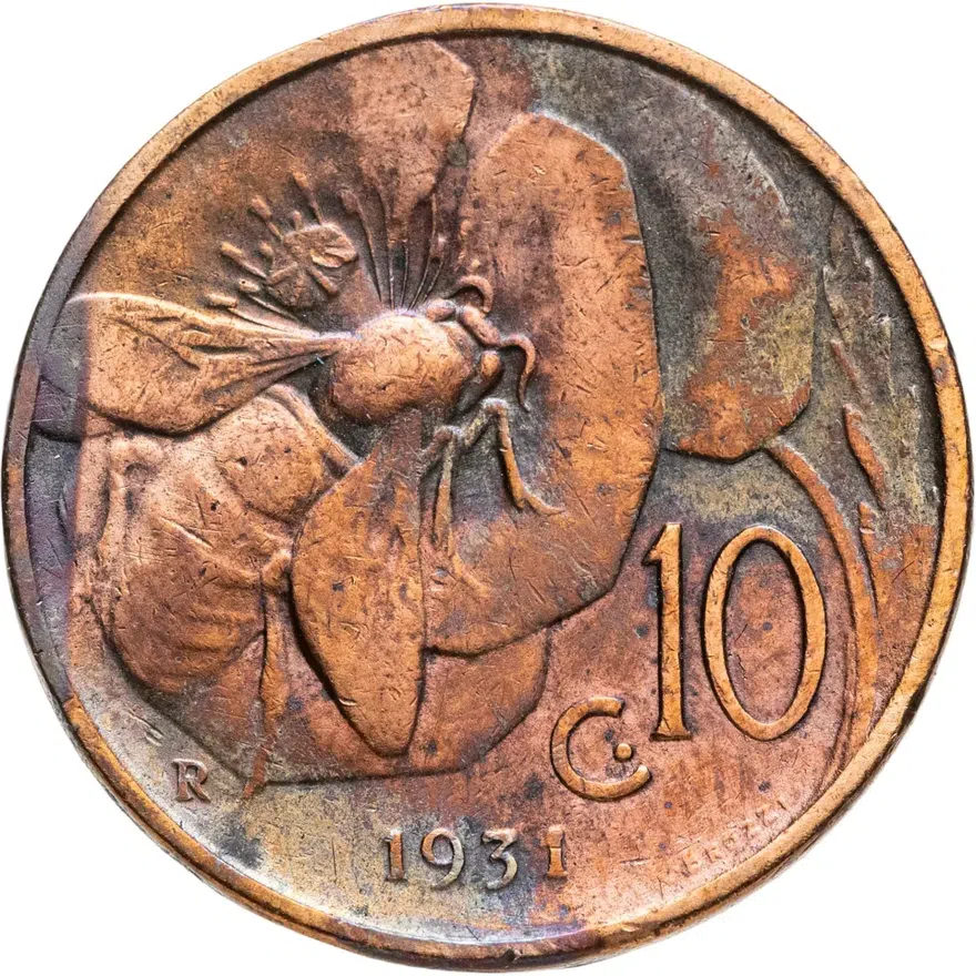 Италия 10 чентезимо (centesimi) 1931, реверс