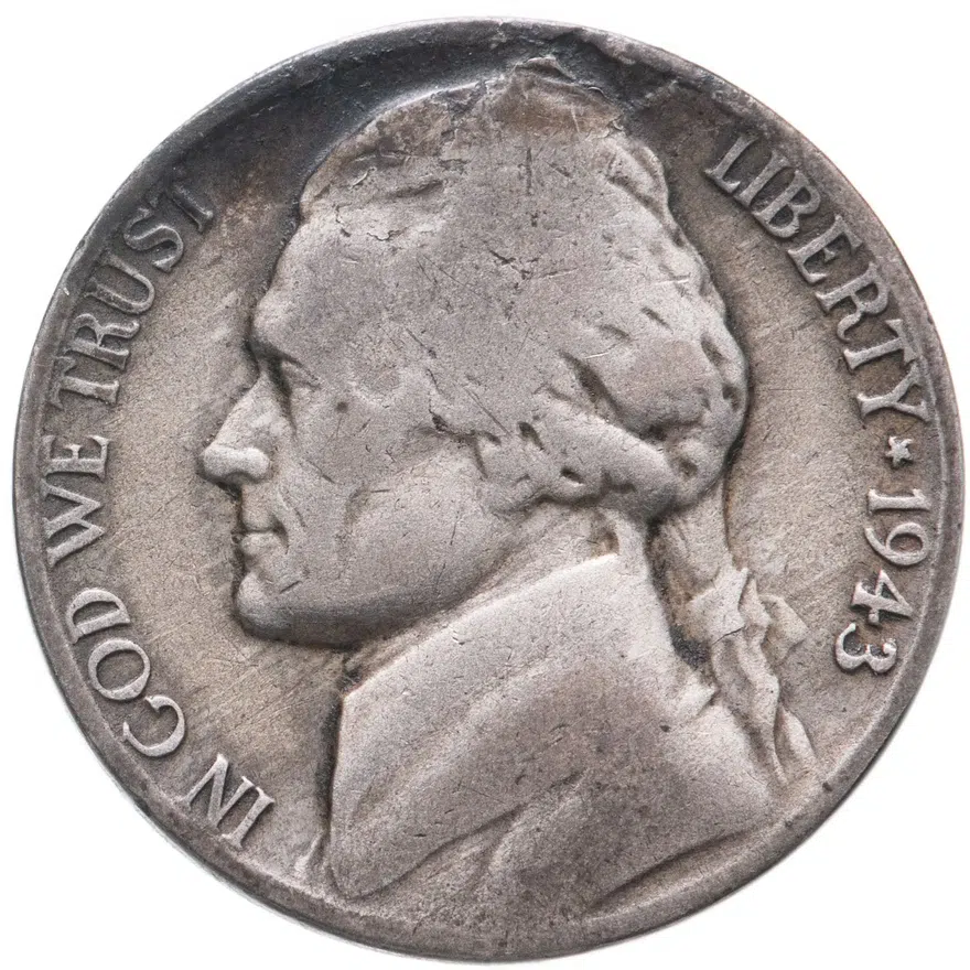 США 5 центов (cents) 1943 D Jefferson Nickel (Джефферсон) знак монетного двора "D" - Денвер
