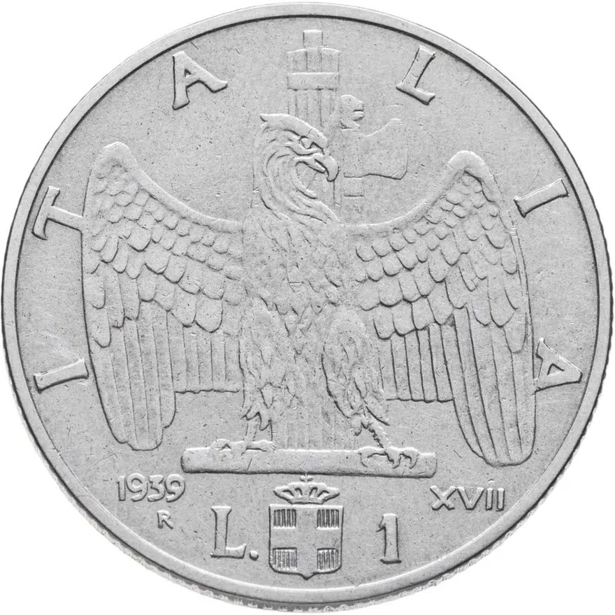 Италия 1 лира (lira) 1939  Не магнетик 1939 - XVII