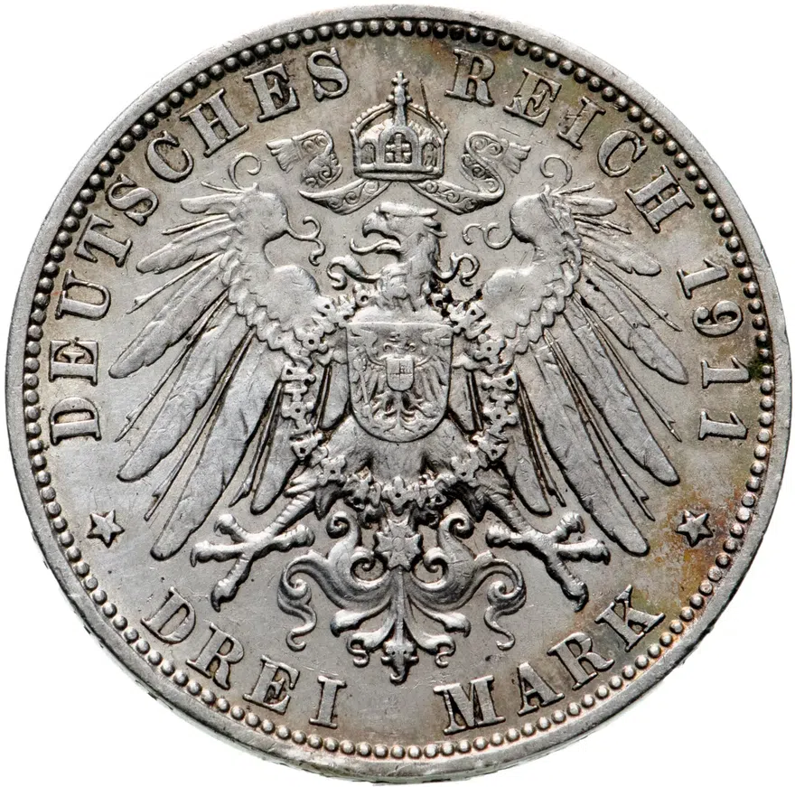 Германия (Империя, Бавария) 3 марки (mark) 1911, реверс